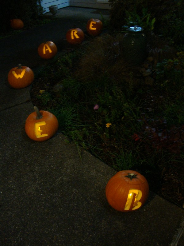 Pumpkins spelling 'beware'