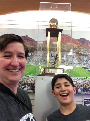 Selfie with BYU's 1984 national championship trophy