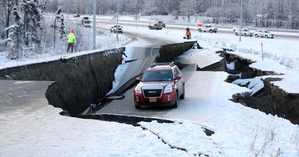 Damage to a freeway off-ramp