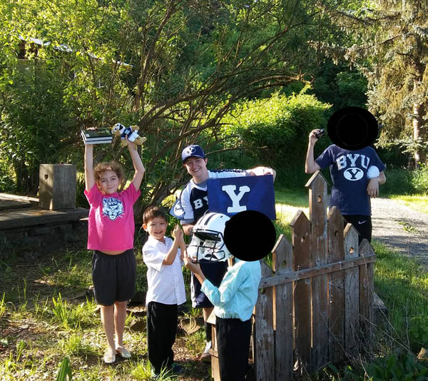 Posing with the kids and the loot